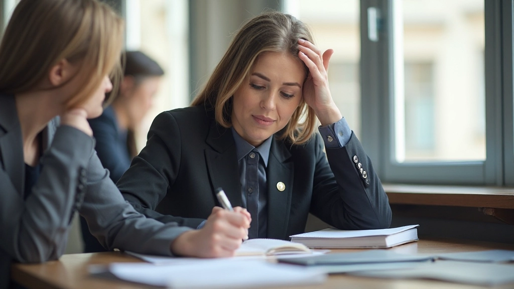 Professionell person i lärande miljö, studerar med anteckningsbok och fokuserad på personlig utveckling