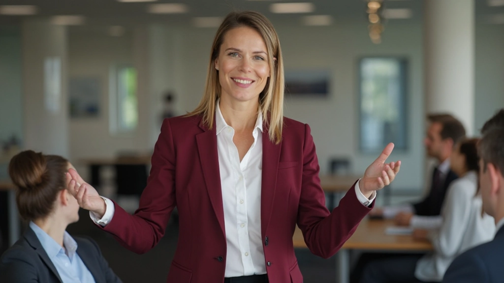Professional woman presenting ideas during business meeting in modern office