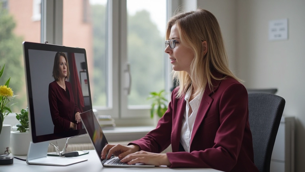 Professionell person som presenterar via videokonferens från hemmakontoret