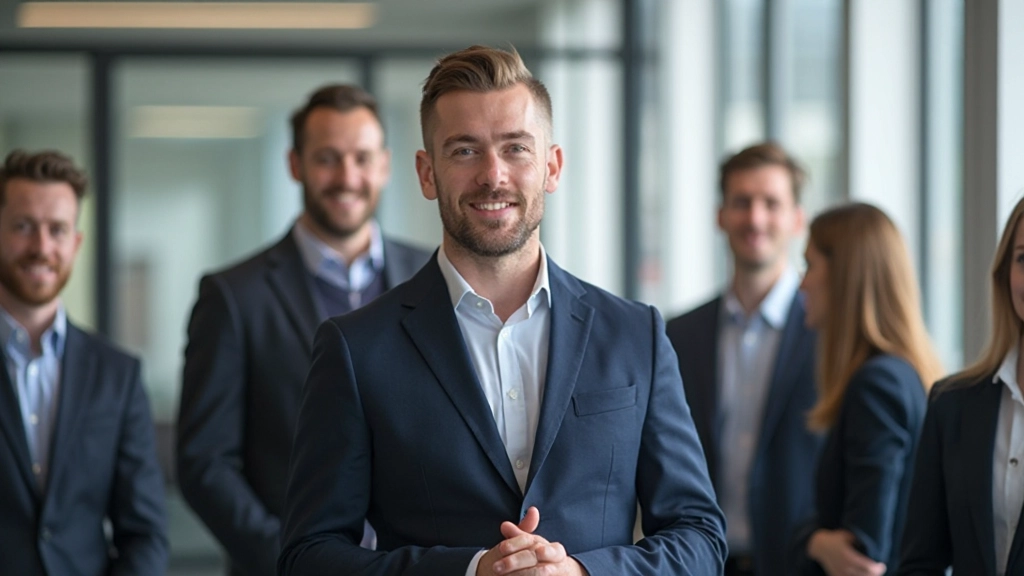 Ledare som inspirerar och samarbetar med sitt team i ett modernt kontor