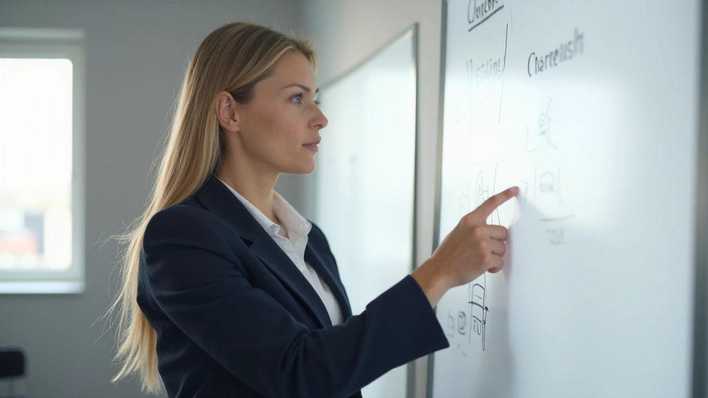 Professionell person analyserar data på whiteboard under problemlösning